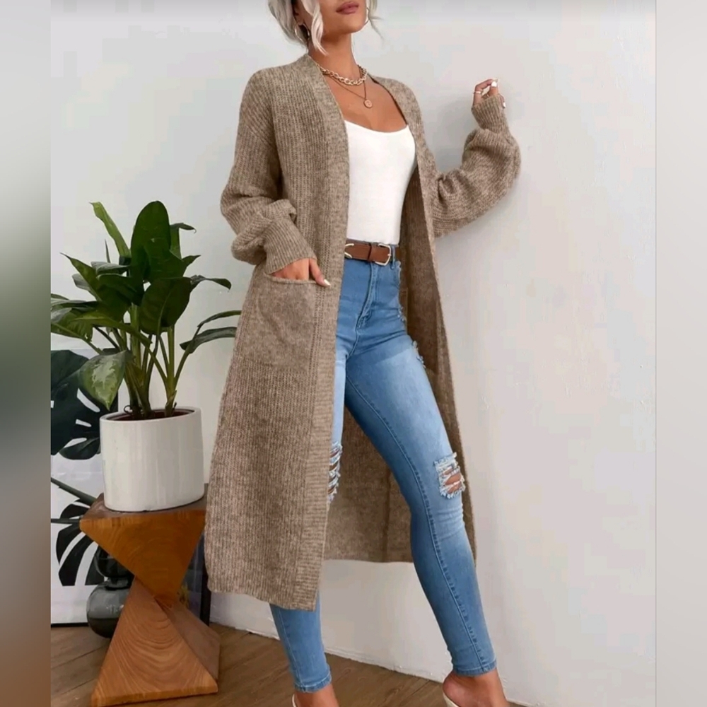 Cozy Tan Long Cardigan Sweater